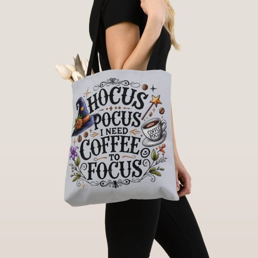 Funny Hocus Pocus I Need Coffee Witch Tote Bag (Dichtbij)