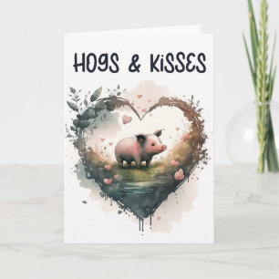 Funny Hogs en Kisses Pig Valentijnsdag Feestdagen Kaart