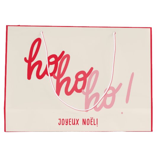 Funny Hohoho Joyeux Noel Red Pink Typography Groot Cadeauzakje (Achterkant)