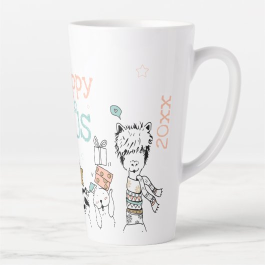 Funny Holiday Cartoon Animals Happy Latte Mok (Rechts)