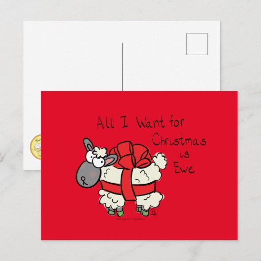 Funny Holiday Cute Sheep Kerstmis Cartoon Briefkaart (Voorkant / Achterkant)