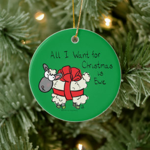 Funny Holiday Cute Sheep Kerstmis Cartoon Keramisch Ornament
