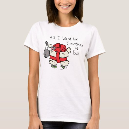 Funny Holiday Cute Sheep Kerstmis Cartoon T-shirt (Voorkant)