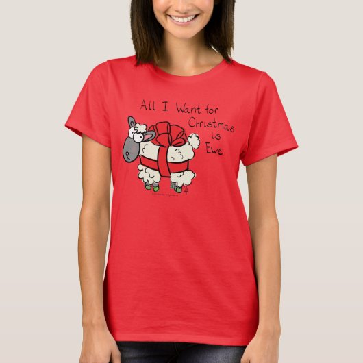 Funny Holiday Cute Sheep Kerstmis Cartoon T-shirt (Voorkant)