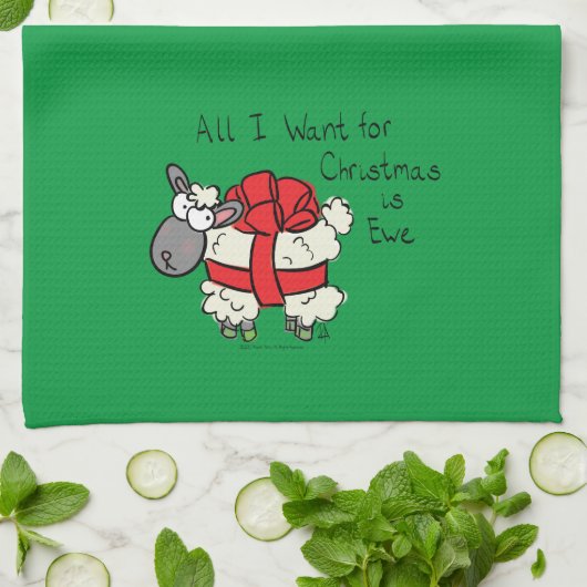 Funny Holiday Cute Sheep Kerstmis Cartoon Theedoek (Gevouwen)