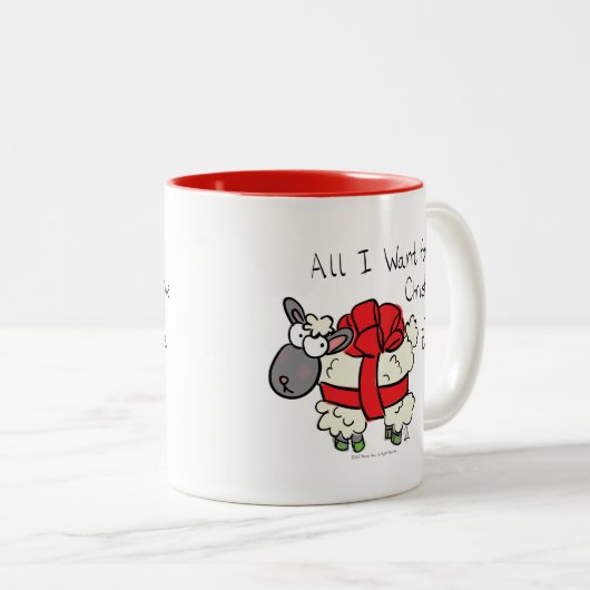Funny Holiday Cute Sheep Kerstmis Cartoon Tweekleurige Koffiemok (Voorkant rechts)