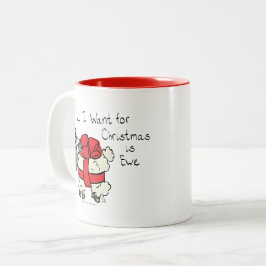 Funny Holiday Cute Sheep Kerstmis Cartoon Tweekleurige Koffiemok (Voorkant links)