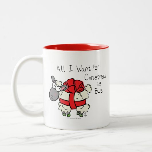 Funny Holiday Cute Sheep Kerstmis Cartoon Tweekleurige Koffiemok (Links)