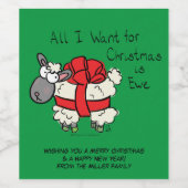 Funny Holiday Cute Sheep Kerstmis Cartoon Wijn Etiket (Enkel label)