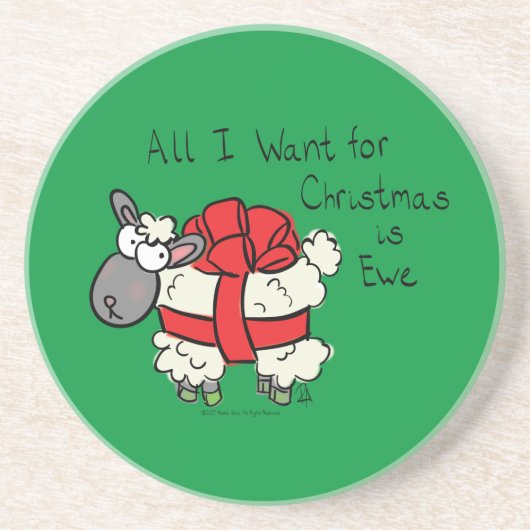 Funny Holiday Cute Sheep Kerstmis Cartoon Zandsteen Onderzetter (Voorkant)