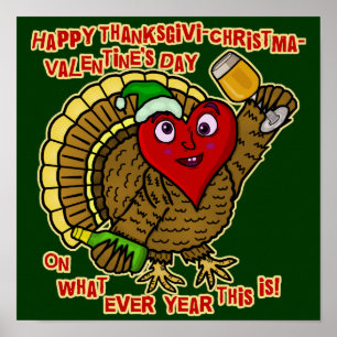 Funny Holiday Drink Turkey Heart Poster