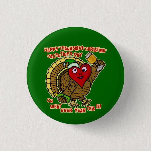 Funny Holiday Drink Turkey Heart Ronde Button 3,2 Cm (Voorkant)