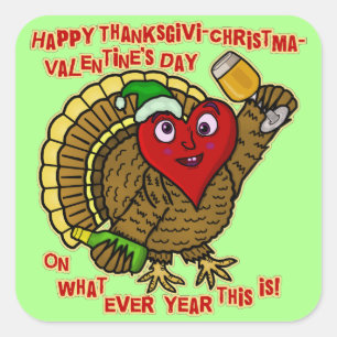 Funny Holiday Drink Turkey Heart Vierkante Sticker
