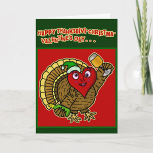 Funny Holiday Drunk Turkey Heart Feestdagen Kaart