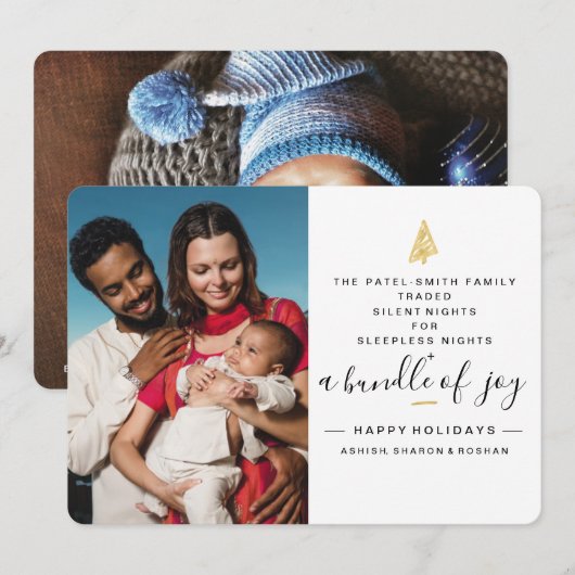 Funny Holiday Geboorteaankondiging met 2 Foto's Kaart (Voorkant / Achterkant)