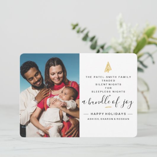 Funny Holiday Geboorteaankondiging met 2 Foto's Kaart (Staand voorkant)