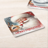 Funny Holiday Paper Coasters Santa and Rudolph Kartonnen Onderzetters (Schuin)