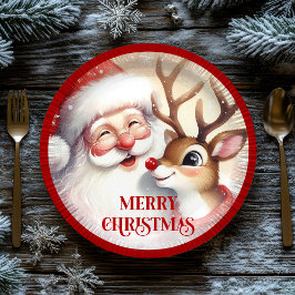 Funny Holiday Paper Plates Santa Claus Rudolph Papieren Bordje