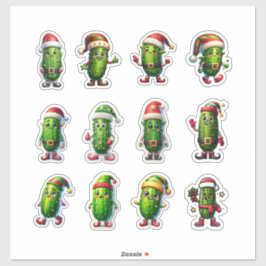 Funny Holiday Pickles in Santa Hats Sticker