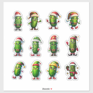 Funny Holiday Pickles in Santa Hats Sticker