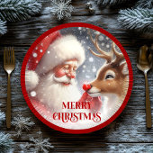 Funny Holiday Plates Santa and Red Nose Rudolph Papieren Bordje