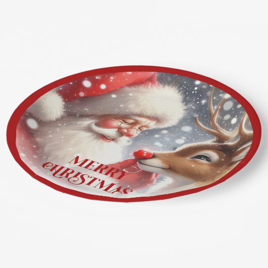 Funny Holiday Plates Santa and Red Nose Rudolph Papieren Bordje (Gekanteld)