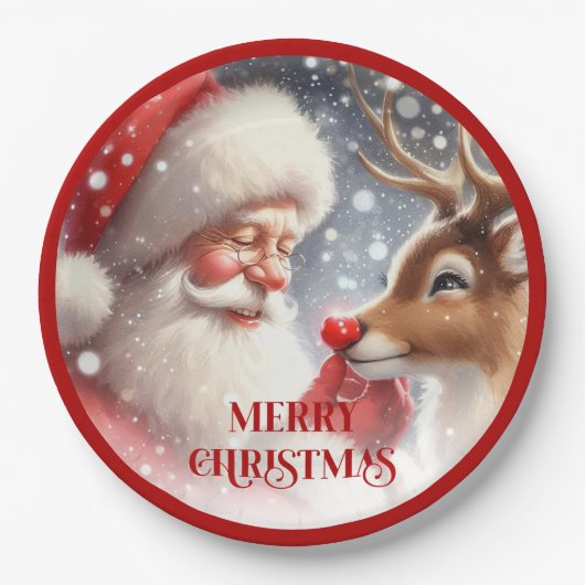 Funny Holiday Plates Santa and Red Nose Rudolph Papieren Bordje (Voorkant)