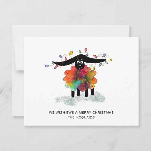 Funny Holiday Sheep met kerstverlichting Kaart (Voorkant)