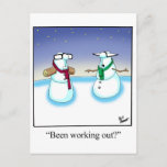 Funny Holiday Snowman Cartoon Briefkaart<br><div class="desc">Het perfecte cadeau voor jezelf of een vriend die een beetje tijd doorbrengt in de sportschool! Lach maar uit tijdens je volgende werk!</div>
