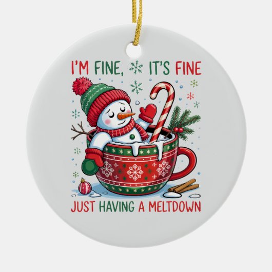 “Funny Holiday – Snowman Meltdown  Keramisch Ornament (Voorkant)