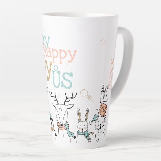 Funny Holiday Winter Animals Happy Latte Mok (Rechterhoek)