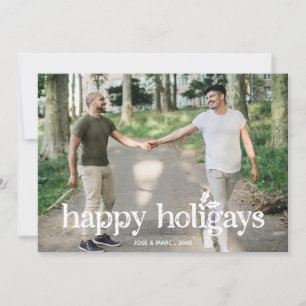 Funny Holly Typografie Happy Holigays Foto Feestdagenkaart