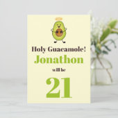 Funny holy guacamole pun 21-jarig feest kaart (Staand voorkant)