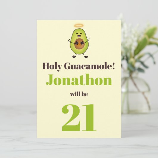 Funny holy guacamole pun 21-jarig feest kaart (Staand voorkant)