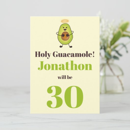 Funny holy guacamole pun 30e verjaardag kaart (Staand voorkant)