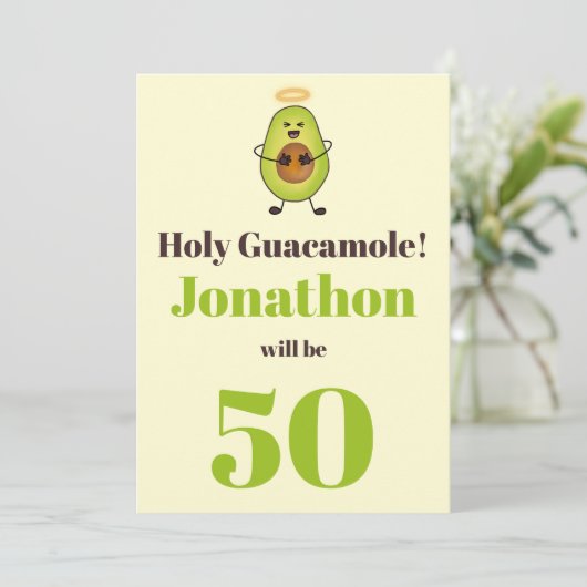 Funny holy guacamole pun 50ste verjaardag kaart (Staand voorkant)