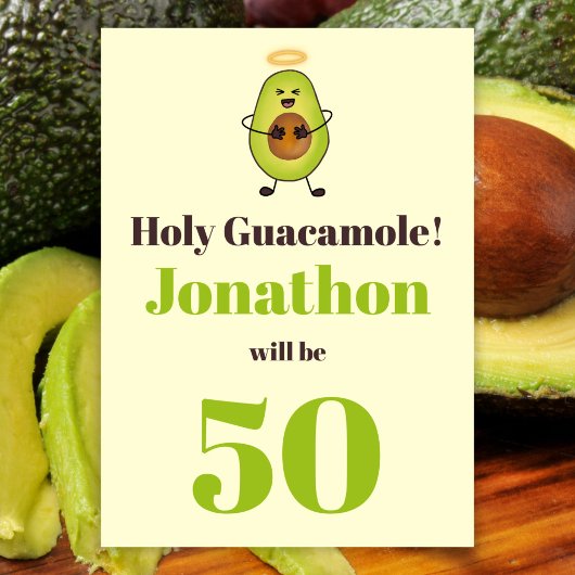 Funny holy guacamole pun 50ste verjaardag kaart