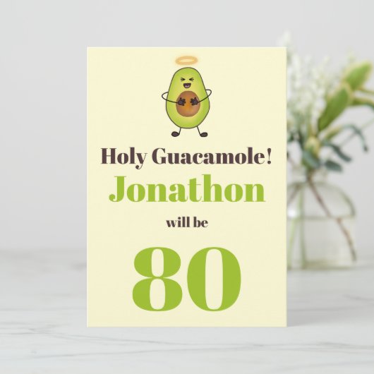 Funny holy guacamole pun 80ste verjaardag kaart (Staand voorkant)
