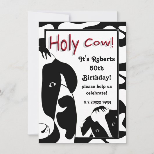 Funny Holy Koe 50th Birthday Party Invite Kaart (Voorkant)
