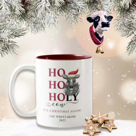 Funny Holy Koe Christmas Tweekleurige Koffiemok