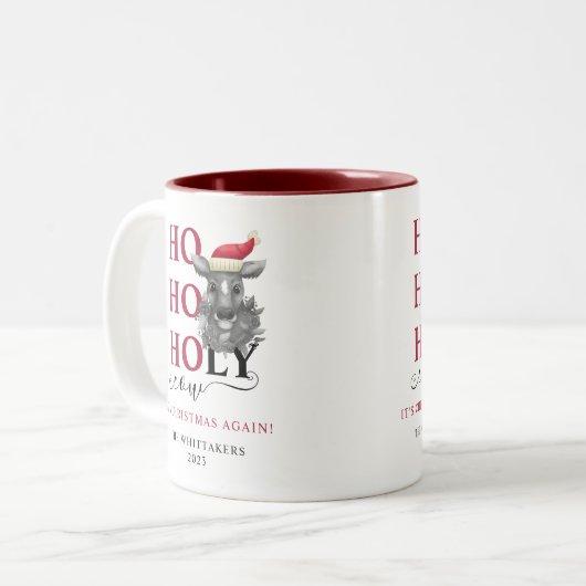 Funny Holy Koe Christmas Tweekleurige Koffiemok (Voorkant links)