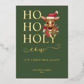 Funny Holy Koe Kerstmis Foto Folie Feestdagenkaart (Voorkant)