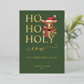 Funny Holy Koe Kerstmis Foto Folie Feestdagenkaart (Staand Voorkant)