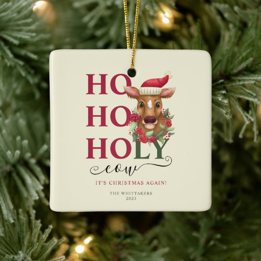 Funny Holy Koe Kerstmis Foto Keramisch Ornament (Boom)
