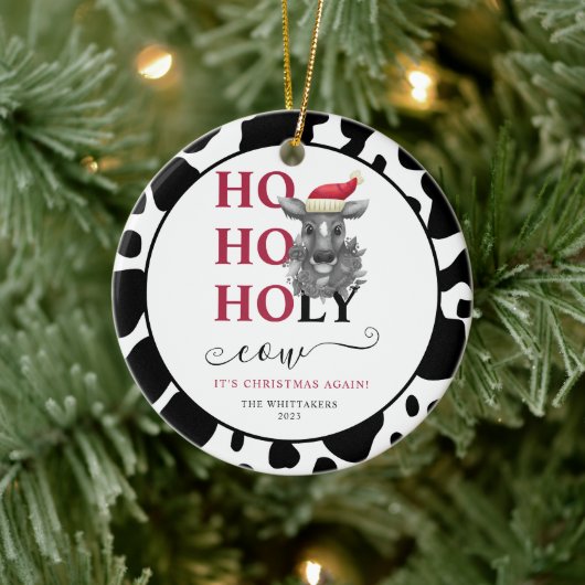 Funny Holy Koe Koeienhuid Pattern Christmas Keramisch Ornament (Boom)