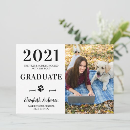 Funny Home School Dog Class 2021 Foto Afstuderen Kaart (Staand voorkant)