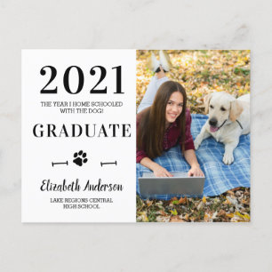Funny Home School Dog Class of 2021 Afstuderen Fot Uitnodiging Briefkaart
