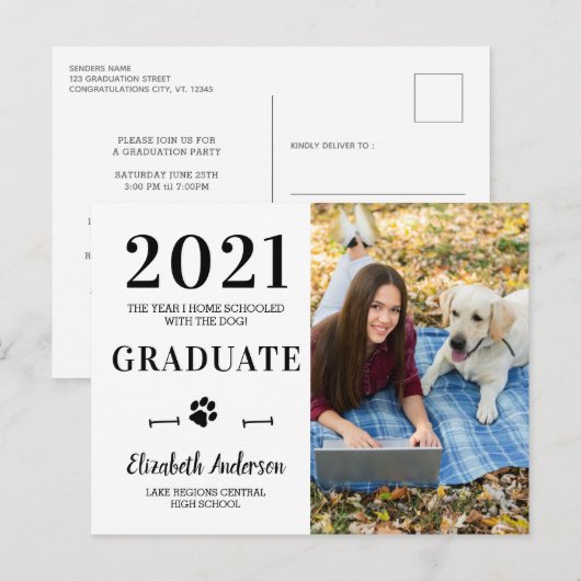 Funny Home School Dog Class of 2021 Afstuderen Fot Uitnodiging Briefkaart (Voorkant / Achterkant)