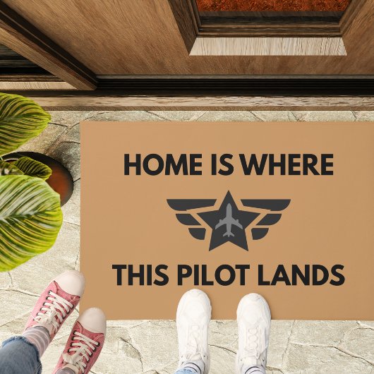 Funny Home Where This Pilot Lands Plane Welcome  Deurmat