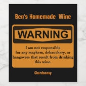 Funny Homemade Wine Warning Label Wijn Etiket (Enkel label)